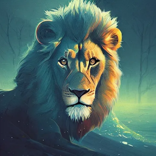 Image similar to lion, pedro correa, alena aenami, kilian eng, android jones