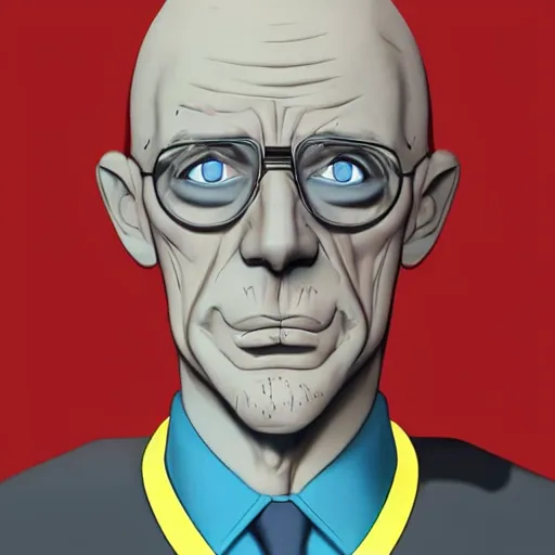 Image similar to A middle-aged Dr. Venture in real life with a hooked nose, a long gaunt face and skinny body and neck, very thin and bald, realistic, very realistic, hyperrealistic, highly detailed, very detailed, extremely detailed, detailed, digital art, oil painting, trending on artstation, headshot and bodyshot, detailed face, very detailed face, extremely detailed face, HD Quality, 8k resolution, very very detailed face, real life