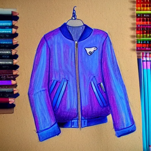 Prompt: a drawing of a blue and purple jacket, a color pencil sketch by avgust cernigoj, instagram contest winner, digital art, art on instagram, childs drawing, seapunk