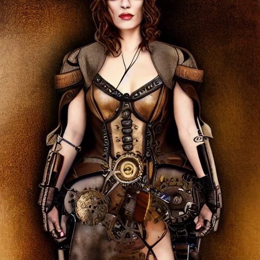 Image similar to Milla Jovovich in detailed steampunk dress, smooth, sharp focus, illustration, realistic, cinematic, 8k,