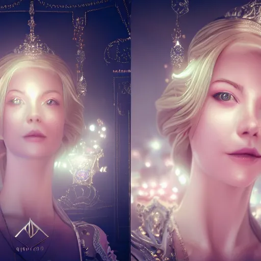 Image similar to portrait of wonderful princess of diamonds with fair skin, looking up, ornate 8 k gorgeous intricate detailed, white accent lighting, dramatic cinematic light, award winning photography, octane render