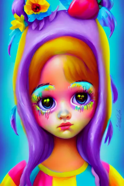 Image similar to matte sharp painting cute little girl lowbrow, painted by mark rydel artstation behance storybook lisa frank