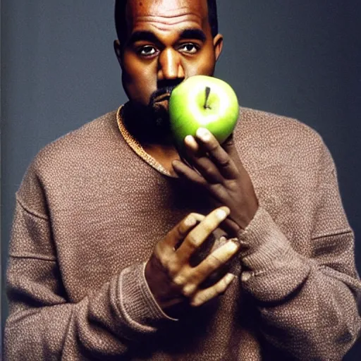 Prompt: Kanye West holding a apple for a 1990s sitcom tv show, Studio Photograph, portrait C 12.0