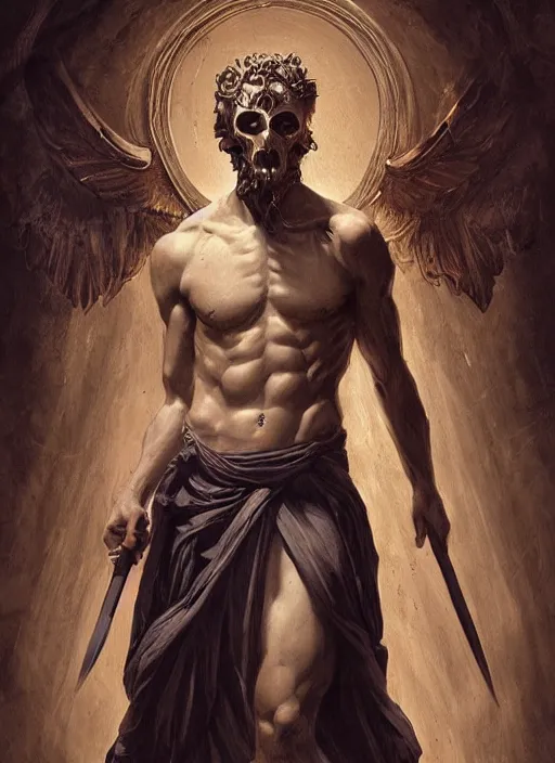 Image similar to digital _ painting _ of _ greek god of death _ by _ filipe _ pagliuso _ and _ justin _ gerard _ symmetric _ fantasy _ highly _ detailed _ realistic _ intricate _ port