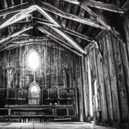 Image similar to shot of a monstruous creature inside of an old wooden church, louisiana, southern gothic,