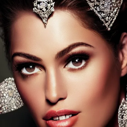 Prompt: portrait photography of miss universe by annie leibovitz, perfect facial symmetry, dim volumetric cinematic lighting, 8 k, post - processing, extremely hyper - detailed, intricate, epic composition, masterpiece, stunning,