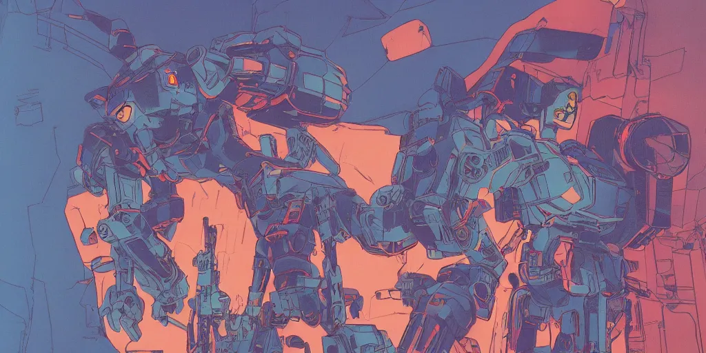 Image similar to risograph, gigantic mecha faces, no artifacts, tiny rats, a lot of exotic animals around, big human faces everywhere, by satoshi kon and moebius, matte blue colors, surreal design, crispy, super - detailed, a lot of tiny details, no blur, 4 k, fullshot