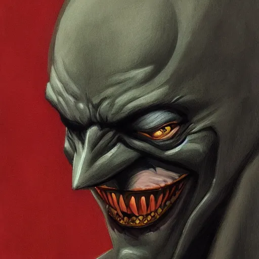 Image similar to Portrait of Batman Joker chimera, dc comics, dark, artstation, painted by Zdislav Beksinski