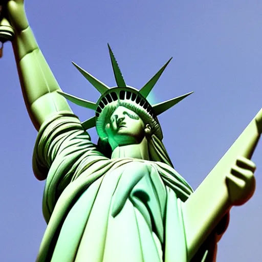 Image similar to cartoon statue of liberty, angry, flustered