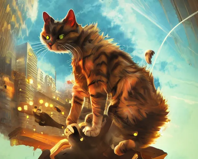 Image similar to an epic action concept masterpiece of crazed and desperate cat, inspired by sd ai, digital art, horrific cinematic lighting, 4 k