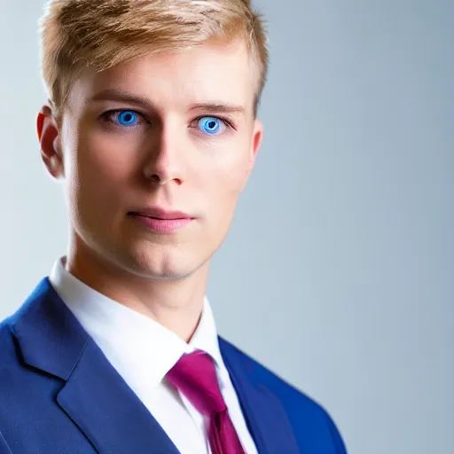 Image similar to angelic Blue eyed blond young man, corporate portait, headshot, profile