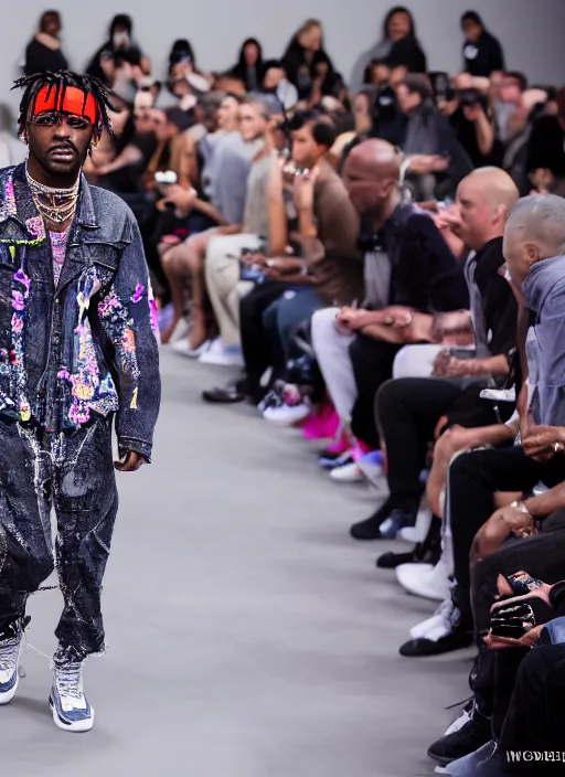 Image similar to hyperrealistic and heavy detailed balenciaga runway show of lil uzi vert, leica sl 2 5 0 mm, vivid color, high quality, high textured, real life