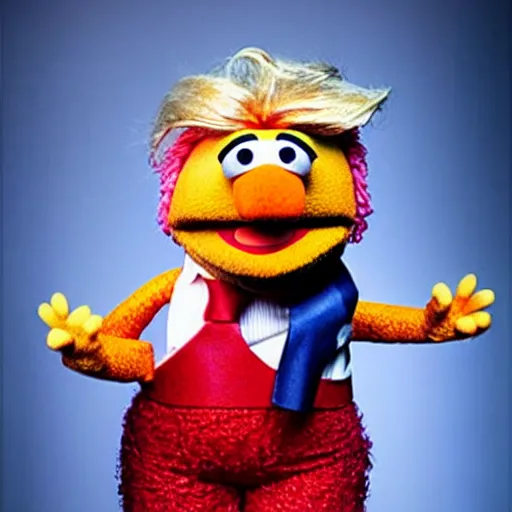 Image similar to studio portrait still of muppet!!!!! donald trump!!!!!! as a muppet muppet as a muppet, 8 k, studio lighting, key light,