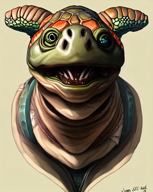 Image similar to digital art, fantasy portrait of a turtle with a large smile, by james jean, by ross tran, ultra detailed, character design, concept art, trending on artstation,