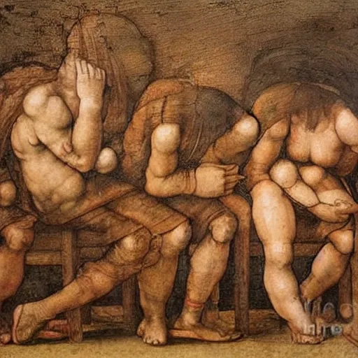 Prompt: detailed painting of students suffering in university by leonardo da vinci