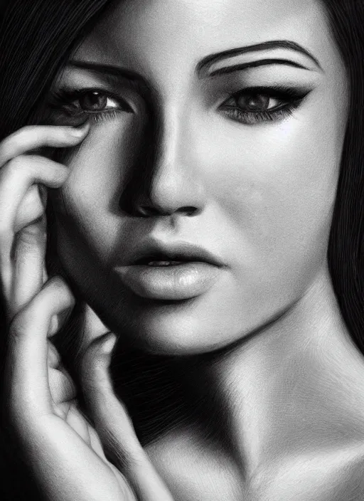 Image similar to up close portrait of a beautiful woman in black and white, art by diego fazio and diegoKoi and oscar Ukono, concept art, sharp focus, artgerm, 8k highly detailed