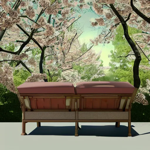 Image similar to A loveseat in the style of a Sakura forest, trending on artstation, artstationHD, artstationHQ, 4k, 8k