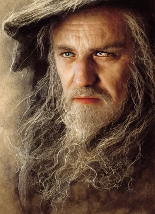 Prompt: portrait of a white rat as a hobbit, by alan lee, lord of the rings, smooth, oil painting, matte painting, concept art, trending on artstation, promotional artwork, film still, elegant, photorealistic facial features, intricate, detailed face, cinematic lighting