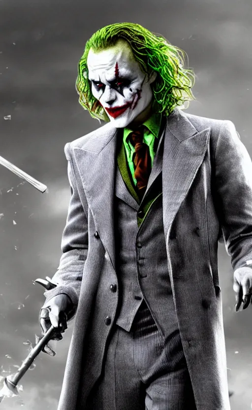 Image similar to WHY SO SERIOUS? Heath Ledger as the Joker, movie still, sharp, highly detailed, hollywood movie