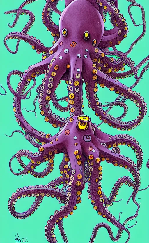 Image similar to robotic octopus by miyazaki, illustration, kenneth blom, mental alchemy, james jean, pablo amaringo, naudline pierre, contemporary art, hyper detailed