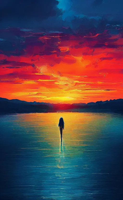 Image similar to a beautiful illustration of a sunset, art of alena aenami, featured on artstation, vertical orientation, paint brush strokes, expressionism, brushstroke - laden
