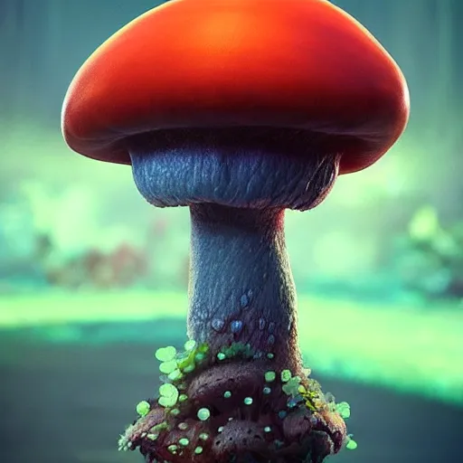 Prompt: sentient mushroom pokemon:: by beeple and James Gilleard and Justin Gerard :: ornate, dynamic, particulate, intricate, elegant, highly detailed, centered, artstation, smooth, sharp focus, photoreal octane render, 3d