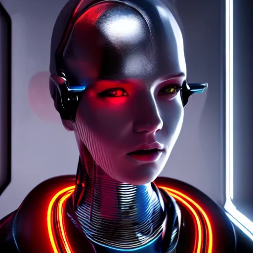 Image similar to futuristic cyberpunk inspired avant-garde art, deco fashion, highly detailed, photorealistic portrait, bright studio setting, studio lighting, crisp quality and light reflections, unreal engine 5 quality render