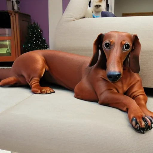 Image similar to realistic photo of a 10 foot long dachshund dog