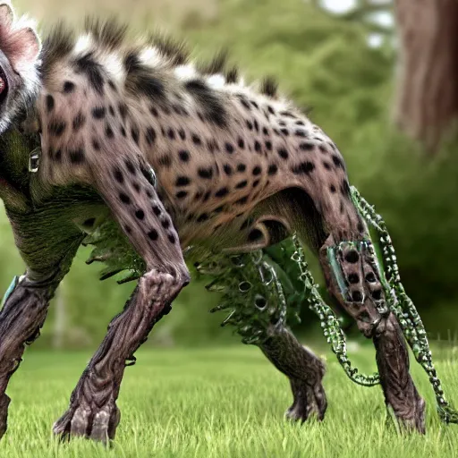 Prompt: cybernetic hyena realistic photo, cyborg hyena real