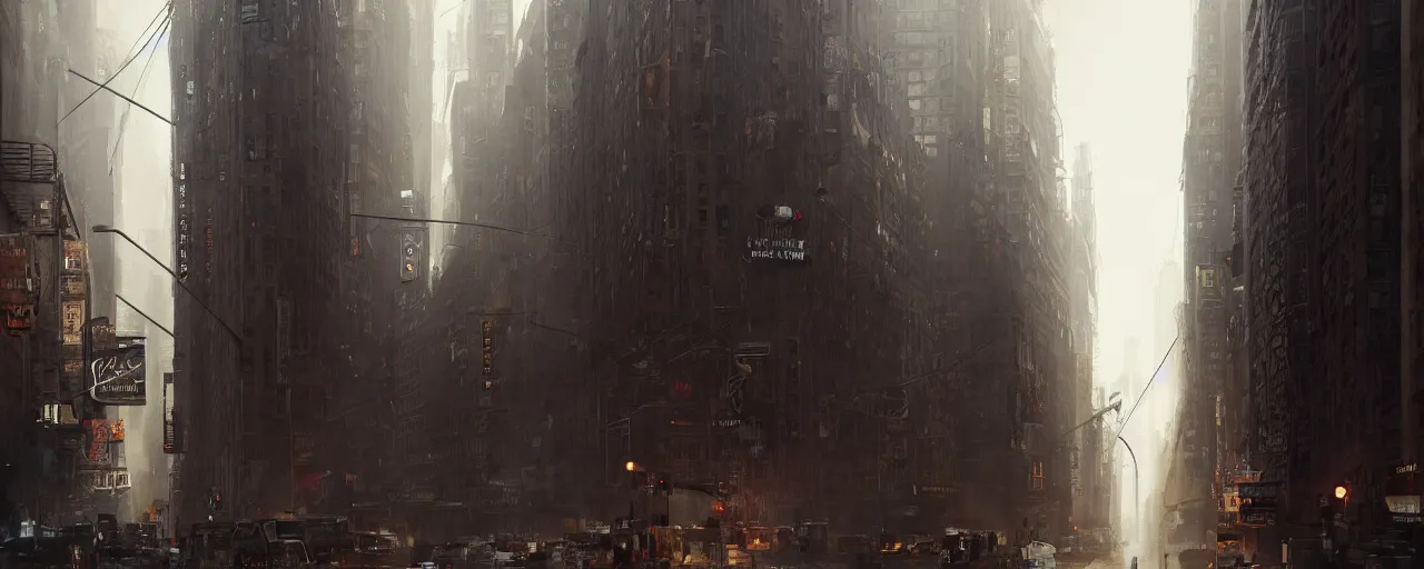 Image similar to new york city block. architecture. cinematic lighting. trending on artstation. cgsociety. art by greg rutkowski and william o'connor