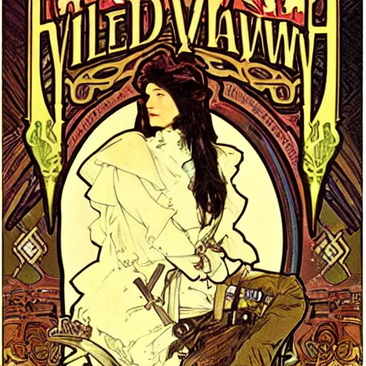 Image similar to wild west hero, painted by alphonse mucha