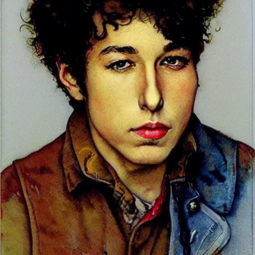 Prompt: “portrait of a young Bob Dylan, by Norman Rockwell”