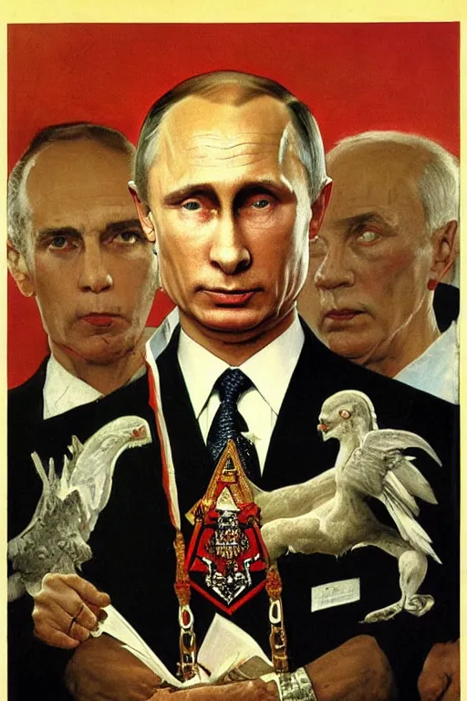 Image similar to vladimir putin. masonic occult painting by norman rockwell