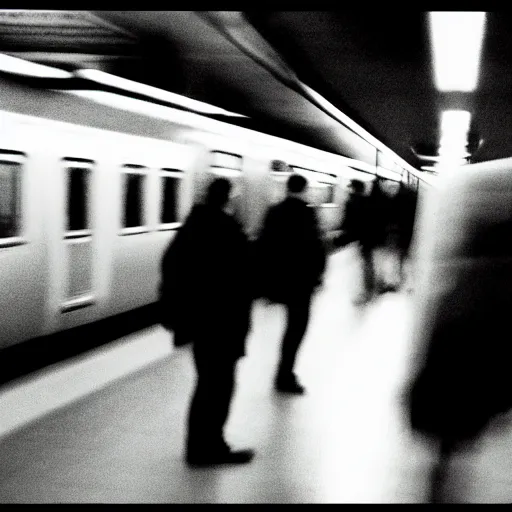 Image similar to ominous grainy surveillance photo still of scary monster in style of trevor henderson inside toronto subway