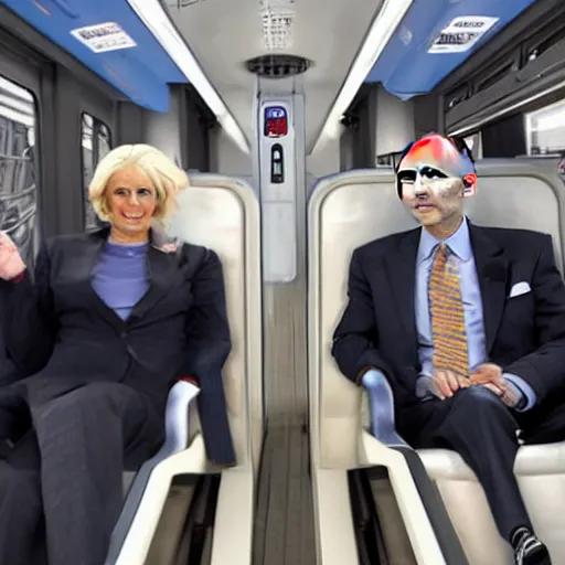 Prompt: cybernetic joe biden riding Amtrak