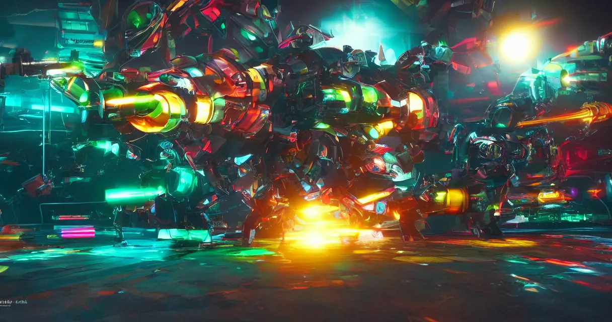 Image similar to vivid colors, spectrum, robot fight, drama, high quality, vray, cg, crazy, space