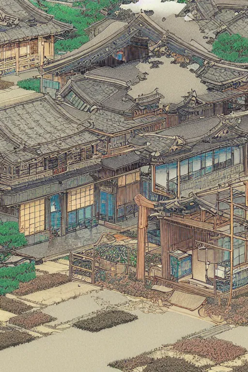 Prompt: beautiful intricate anime illustration of a rural japanese home, hyperdetailed, proportion, by moebius, masamune shirow and katsuhiro otomo