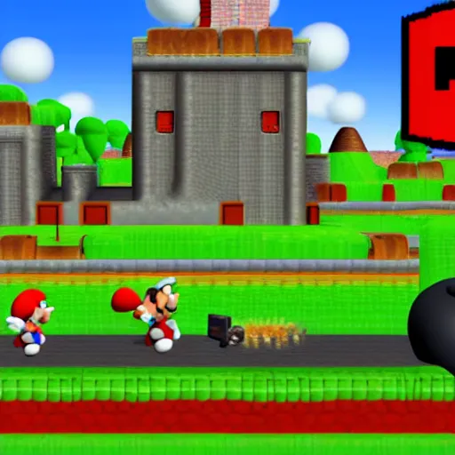 Image similar to in - game screenshot of bob - omb battlefield from super mario 6 4 on the nintendo 6 4, 4 k, high quality, hyperdetailed