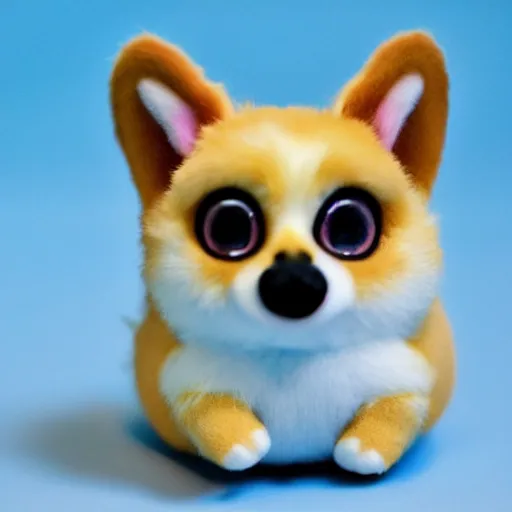 Image similar to a photograph of a corgi furby toy, very cute, soft lighting