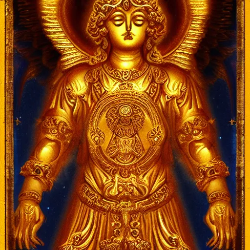 Image similar to Golden Angel Of light Gnostic pleroma in HD, 8k, High Resolution, Hindu aesthetic,