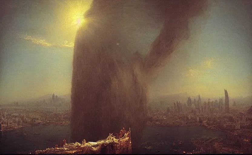 Image similar to “ the fall of dubai, in the style of thomas cole ”