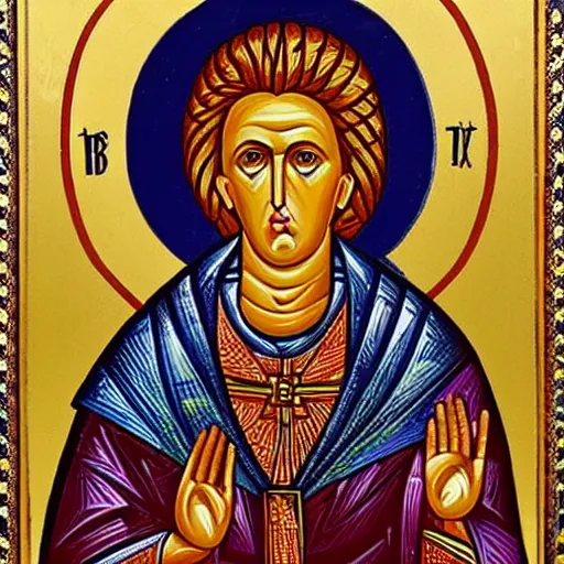 Prompt: A Byzantine icon of Margaret Thatcher, highly detailed, colorful, British museum