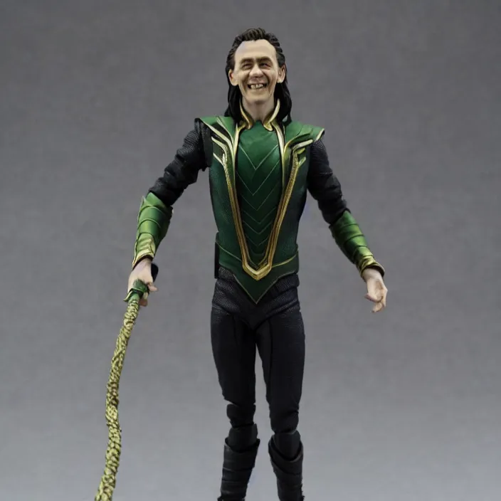 Image similar to tom hiddleston, a goodsmile figure of tom hiddleston, loki, figurine, detailed product photo