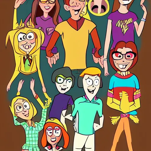 Prompt: scooby doo characters, gravity falls art style.