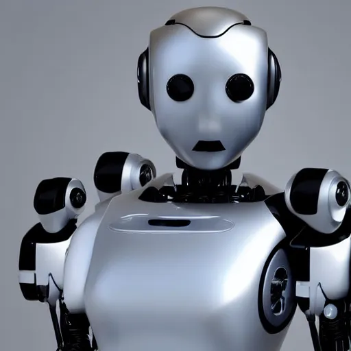 Image similar to a cool robot made from google the robot is like a human his head is black and his whole body is white and robot is made with plastic photo - realistic 4 k