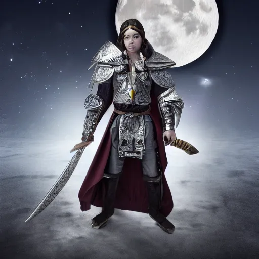 Prompt: photo of a moon themed magical rogue warrior with silver robes, highly detailed, 4k, HDR, award-winning,