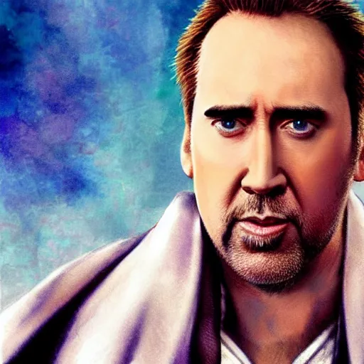 Prompt: a realistic picture of nicholas cage as obi wan kenoby