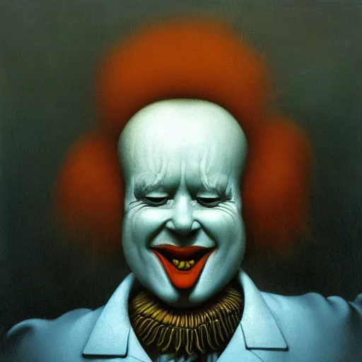 Prompt: Ronald McDonald by Zdzisław Beksiński and H R Giger