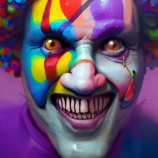 Image similar to Portrait of a colorful happy joyful clown, artstation, cgsociety, masterpiece