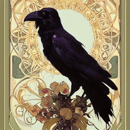 Image similar to beautiful victorian raven digital painting, art by artgerm and greg rutkowski, alphonse mucha, cgsociety